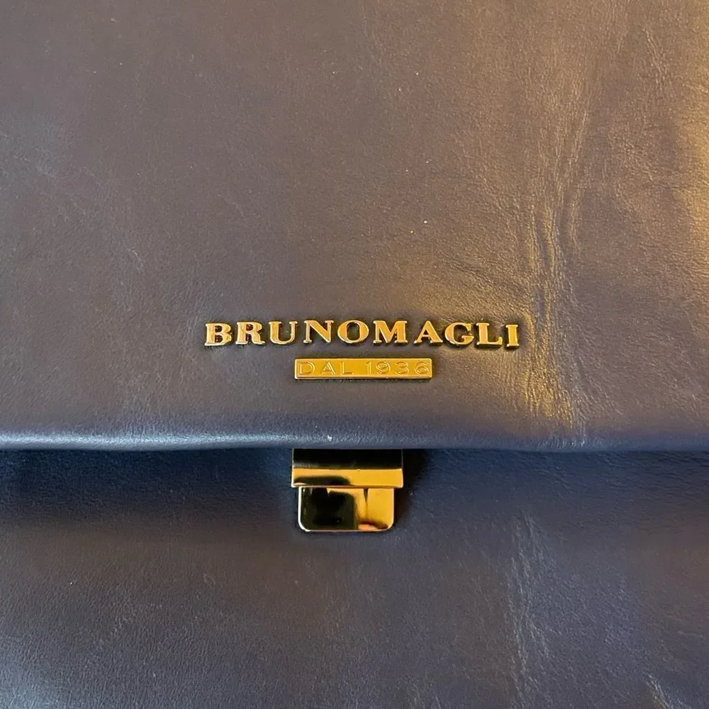 Bruno Magli Womens Black 100% Italian Leather Handbag Navy Blue